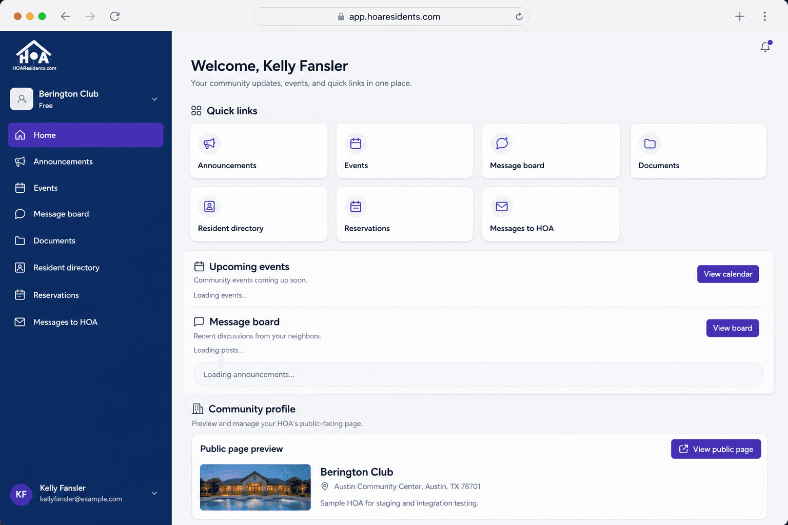 Resident home with community profile and public page preview