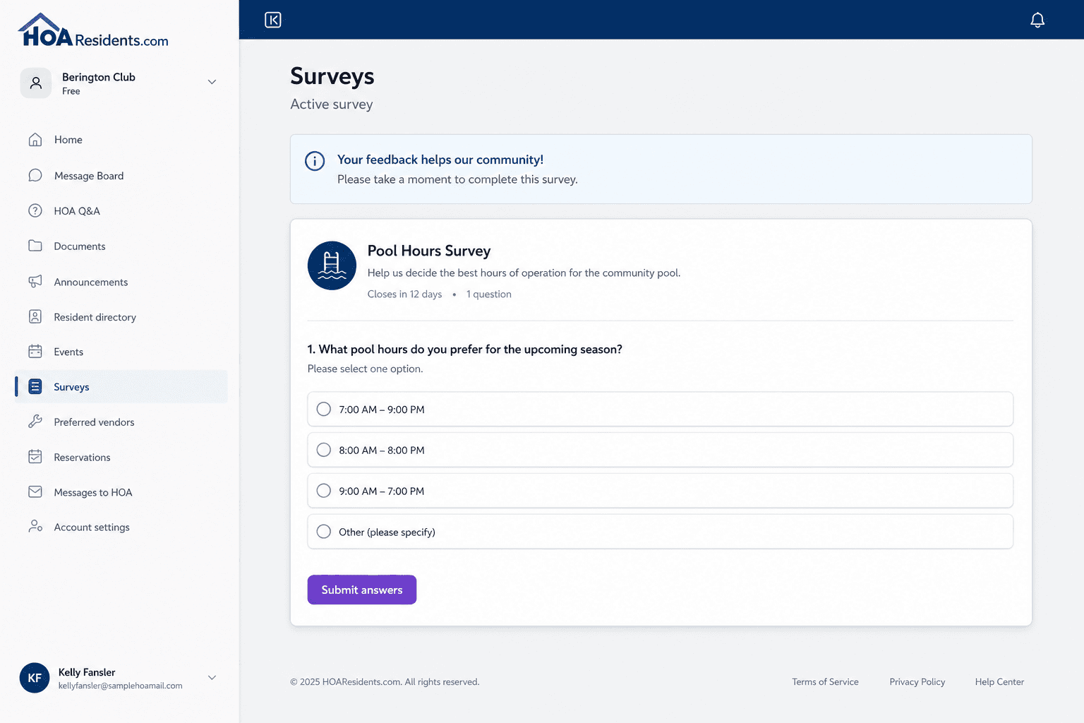 Resident taking a survey with multiple choice questions